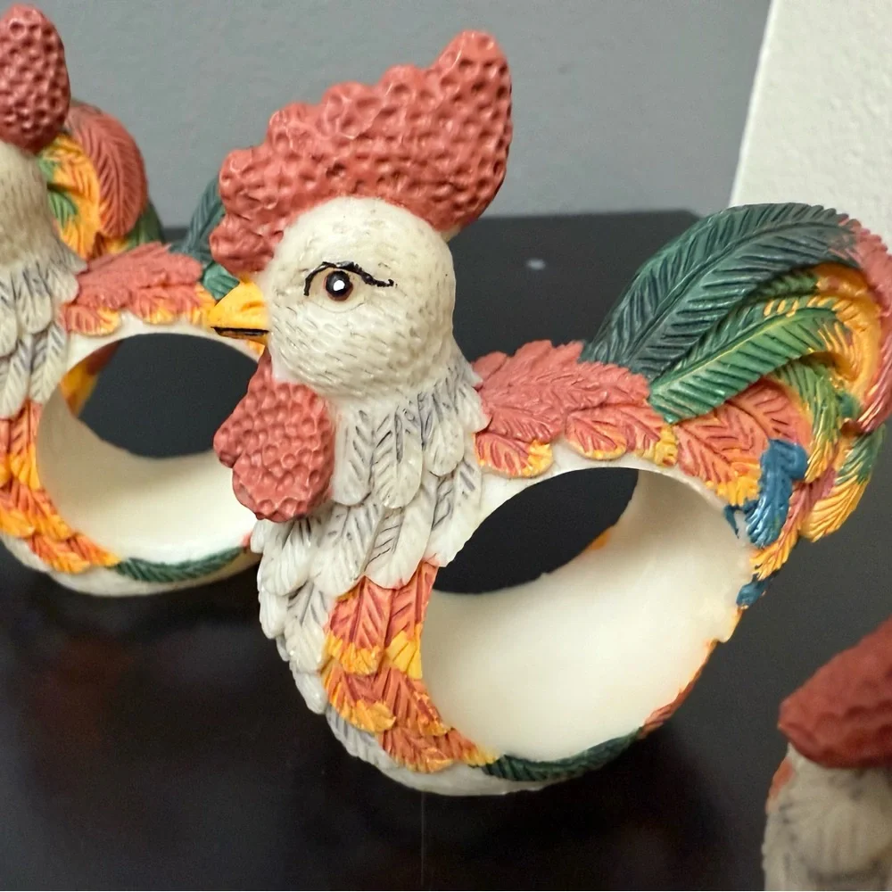 Set‎ of 4 Colorful acrylic Rooster Napkin Rings